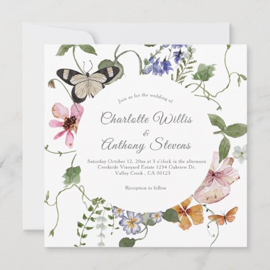 Invitation Elégant Jardin Secret Delicate Mariage Floral (Devant)