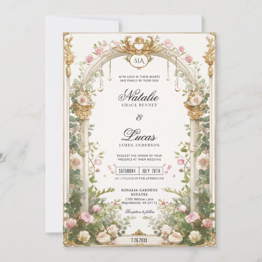 Invitation Elégant Jardin Secret Mariage Arc Floral (Devant)