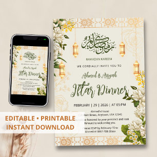 Invitation Élégant Jasmin Blanc Floral Ramadan Iftar