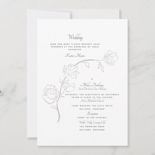 Invitation Elégant Jasmine Blanc Deux Lieux (Devant)