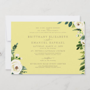 Invitation Élégant Jaune Beurre Blanc Floral Mariage