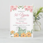 Invitation Elégant Jaune et rose Floral Mère Anniversaire (Debout devant)