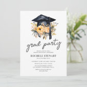 Invitation Elégant Jaune Floral Photo Party graduation (Debout devant)