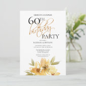 Invitation Elégant Jaune Floral Surprise 60e anniversaire (Debout devant)