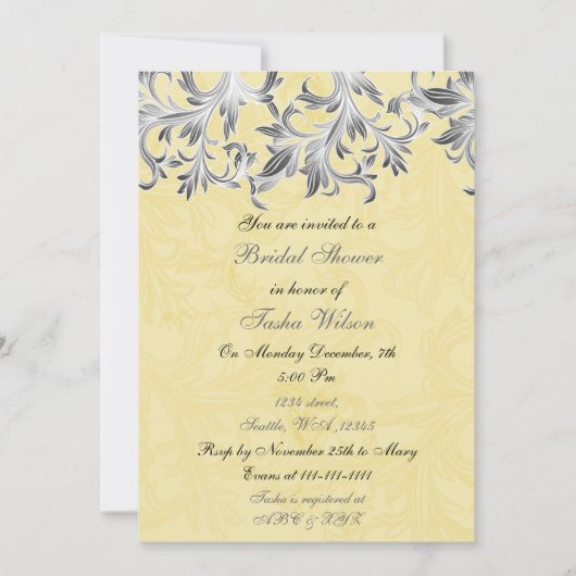 Invitation Elegant jaune gris Douche nuptiale (Devant)
