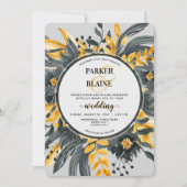 Invitation Élégant Jaune & Gris Floral Mariage de script mode (Devant)