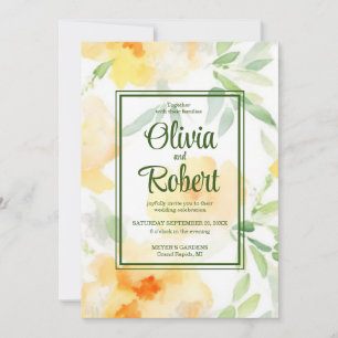 Invitation Elégant jaune pêche orange aquarelle fleurie