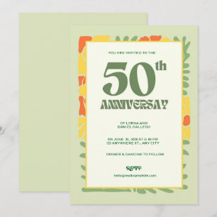 Invitation Elégant Jaune & Vert Moderne 50e Anniversaire