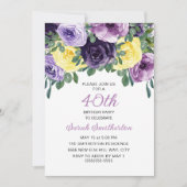 Invitation Élégant jaune violet fleuri 40e anniversaire (Devant)