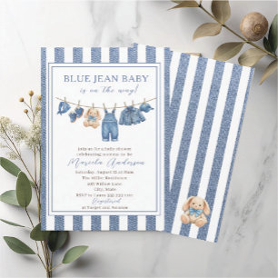Invitation Élégant Jean Bleu Aquarelle Denim Occidental Bébé