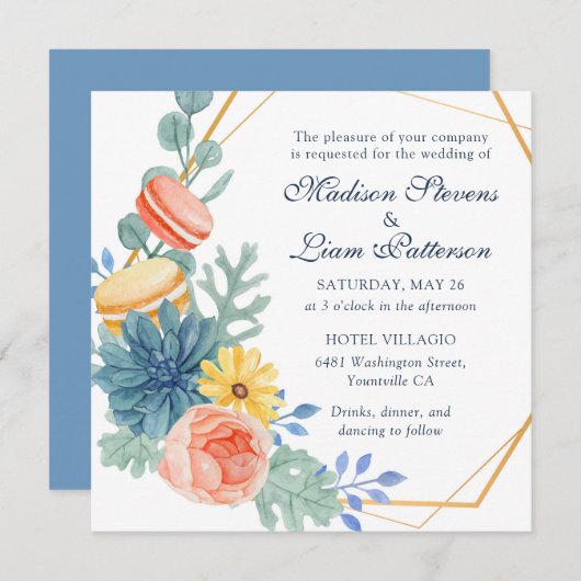 Invitation Élégant Joli Mariage de Macaron Succulent Floral (Devant / Derrière)