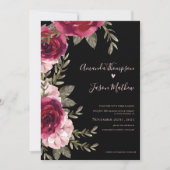 Invitation Élégant Joli Noir Bourgogne Blush Floral Mariage (Devant)
