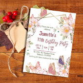 Invitation Elégant joli papillon rose floral 11e anniversaire