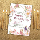 Invitation Elégant joli papillon rose floral 13e anniversaire