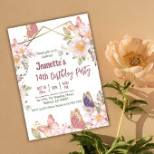 Invitation Élégant joli papillon rose floral 14e anniversaire