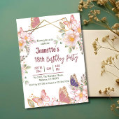 Invitation Élégant joli papillon rose floral 18e anniversaire