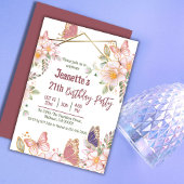 Invitation Elégant joli papillon rose floral 21e anniversaire