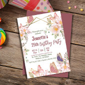 Invitation Élégant joli papillon rose floral 25e anniversaire