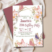 Invitation Élégant joli papillon rose floral 25e anniversaire