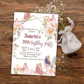 Invitation Elégant joli papillon rose floral 30e anniversaire