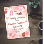 Invitation Elégant joli papillon rose floral 35e anniversaire