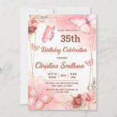 Invitation Elégant joli papillon rose floral 35e anniversaire (Devant)