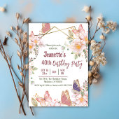Invitation Elégant joli papillon rose floral 40e anniversaire