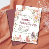 Invitation Elégant joli papillon rose floral 45e anniversaire