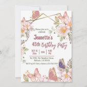 Invitation Elégant joli papillon rose floral 45e anniversaire (Devant)