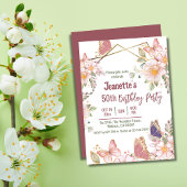 Invitation Elégant joli papillon rose floral 50e anniversaire