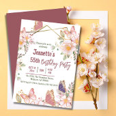Invitation Elégant joli papillon rose floral 55e anniversaire