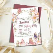 Invitation Élégant joli papillon rose floral 65e anniversaire