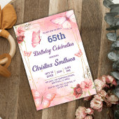 Invitation Élégant joli papillon rose floral 65e anniversaire