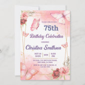 Invitation Elégant joli papillon rose floral 75e anniversaire (Devant)