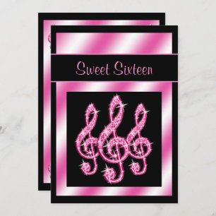 Invitation Élégant, Joli Pink Treble Clefs Sweet 16