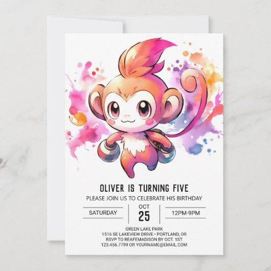 Invitation Elégant Jouer Singe Anniversaire (Devant)