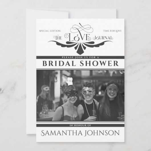 Invitation Elégant journal Black Bridal & Couples Douche (Devant)