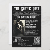 Invitation Élégant journal gothique Photo Mariage noir (Devant)