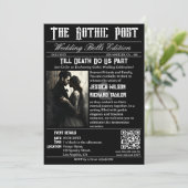 Invitation Élégant journal gothique Photo Mariage noir (Debout devant)