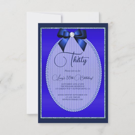 Invitation Elégant Joyau Bleu Bow Anniversaire (Devant)