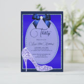 Invitation Elégant Joyau bleu Bow & Stiletto Anniversaire (Debout devant)