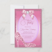 Invitation Elégant Joyau rose Bow & Stiletto Anniversaire (Devant)