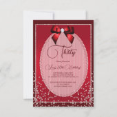 Invitation Elégant Joyau Rouge Bow & Confetti Anniversaire (Devant)