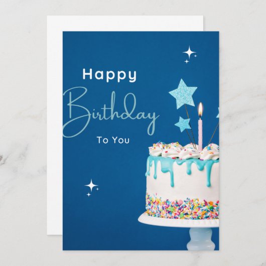 Invitation Elégant Joyeux Poster d'Anniversaire - thème bleu (Devant / Derrière)