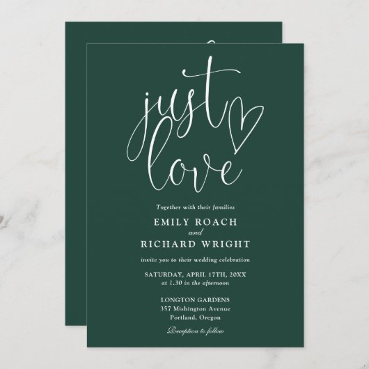 Invitation Élégant Just Love All In One Emerald Green Mariage (Devant / Derrière)