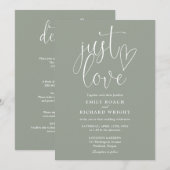 Invitation Élégant Just Love All In One Sage Green Mariage (Devant / Derrière)