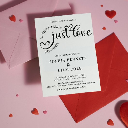 Invitation Elegant Just Love Black and  White Heart Wedding 