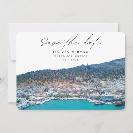 Invitation Elegant Kalymnos Grèce Mariage Enregistrer la date (Devant)