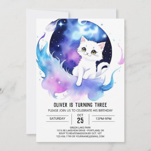 Invitation Elegant Kitty Magique Anniversaire (Devant)