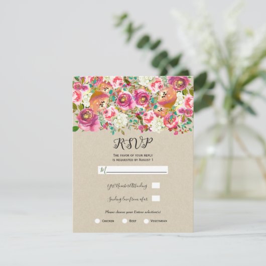 Invitation Elégant Kraft Floral Shabby Chic Wedding RSVP (Debout devant)